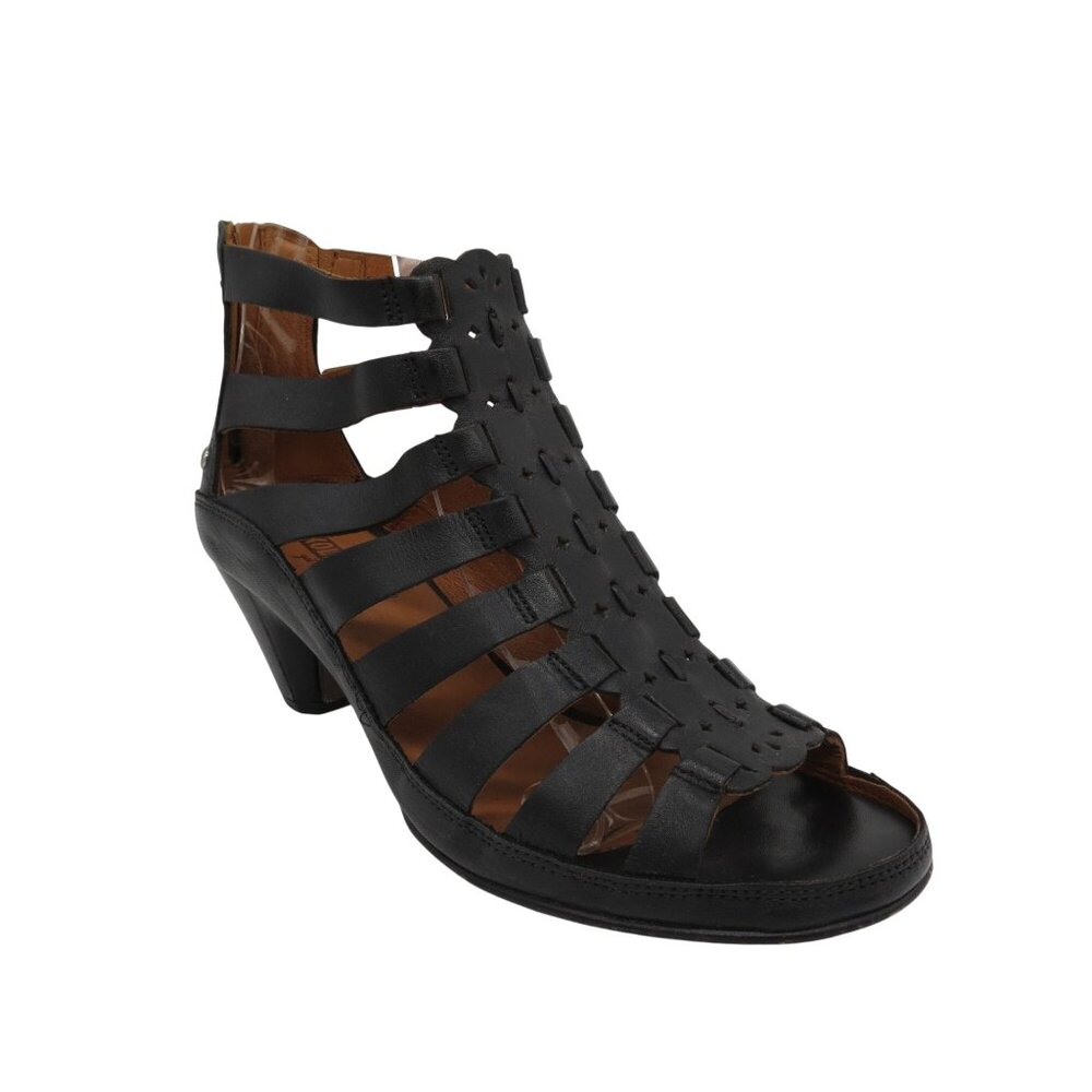 PIKOLINOS Women's Black Leather Java Gladiator Sandals Size 38 Strappy Heels